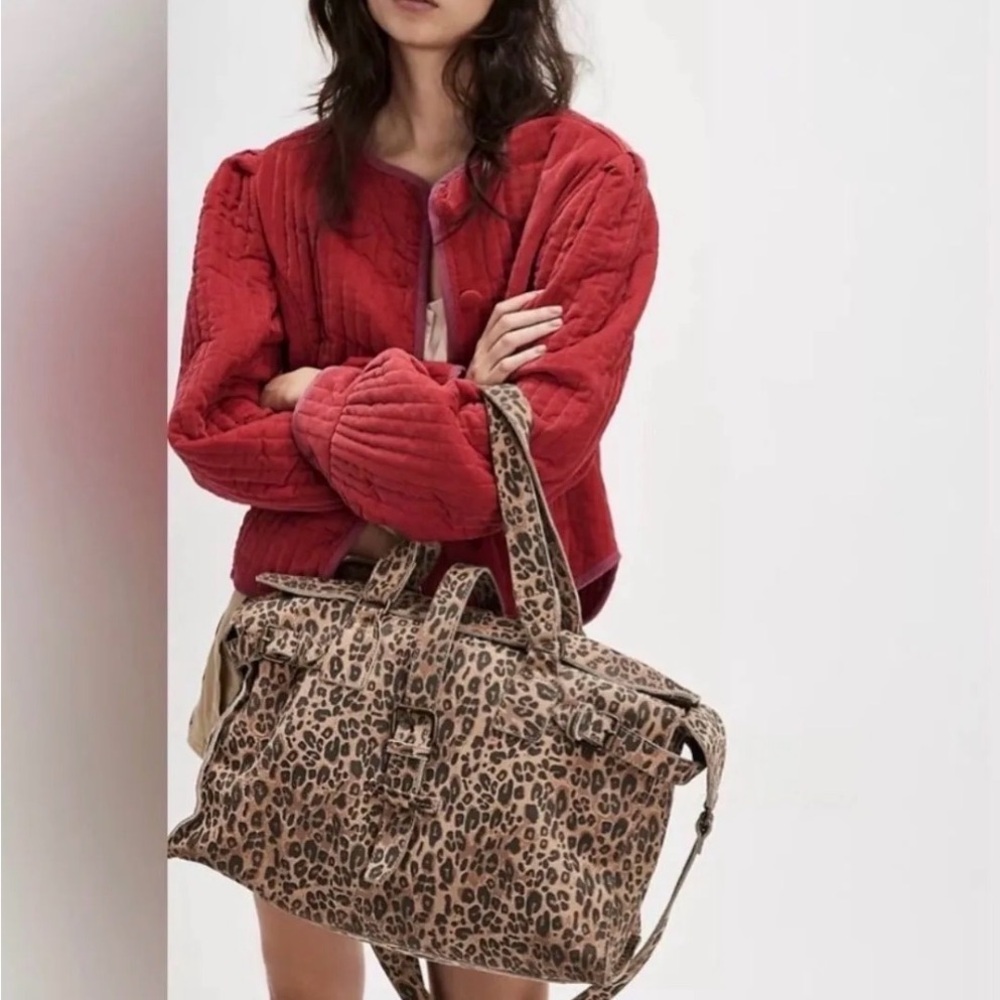 Free People Wild Thing Leopard Leather  Print Tote Bag NWOT $298